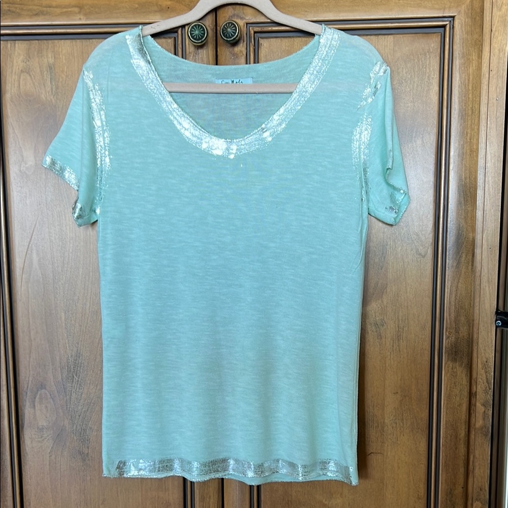 Gigi Mola Mint / Sea Foam Green Sequin Trim Tee